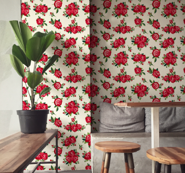 Papel tapiz flores motivo de flor de rosa - TenVinilo