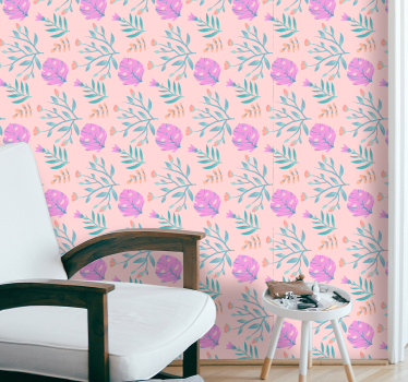 Papel tapiz flores patrón botánico floral - TenVinilo