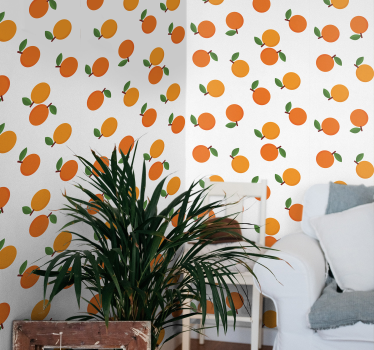 Papel tapiz flores patrón con motivos frutales - TenVinilo