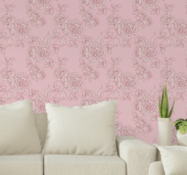 Papel tapiz flores patrón de dibujo rosa - TenVinilo