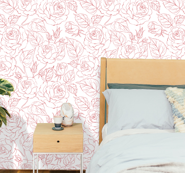 Papel tapiz flores patrón de rosa - TenVinilo