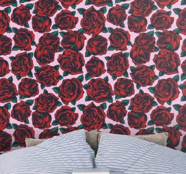 Papel tapiz flores patrón de rosa roja - TenVinilo