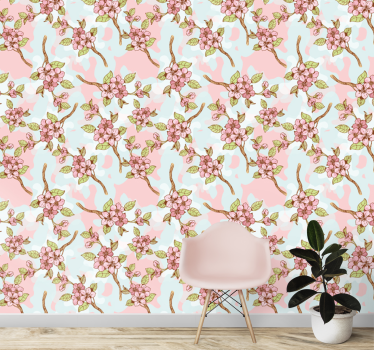 Papel tapiz flores ramas florecientes - TenVinilo
