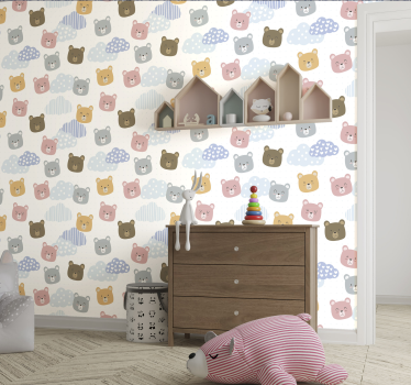 Papel tapiz gatos dibujos animados osos nubes - TenVinilo