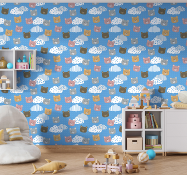 Papel tapiz gatos patrón de paisaje de nubes de oso - TenVinilo