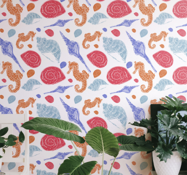 Papel tapiz peces patrón de concha de caballito de mar - TenVinilo