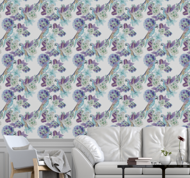 Papel tapiz loros diseño floral de loro - TenVinilo