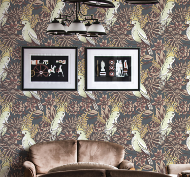 Papel tapiz loros motivo floral de loro - TenVinilo