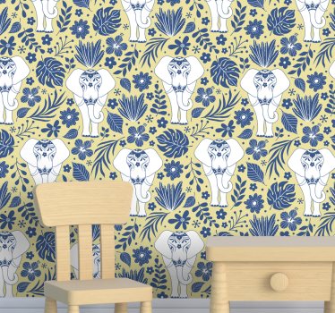 Papel tapiz elefantes motivo botánico de elefante - TenVinilo
