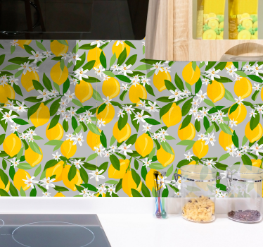 Papel tapiz naturaleza patrón floral cítrico - TenVinilo
