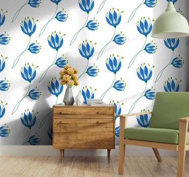Papel decorativo naturaleza tulipanes azules - TenVinilo