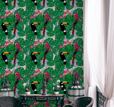 Papel tapiz pájaros conjunto de aves tropicales - TenVinilo