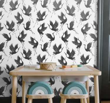 Papel tapiz pájaros motivo de silueta de grulla - TenVinilo