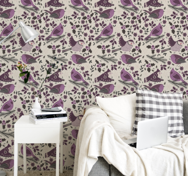 Papel tapiz pájaros motivo floral de pájaro - TenVinilo