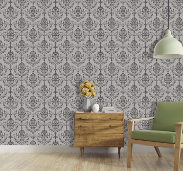 Papel pintado vintage motivos florales grises - TenVinilo