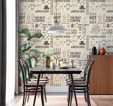 Papel tapiz comedor patrón de café - TenVinilo