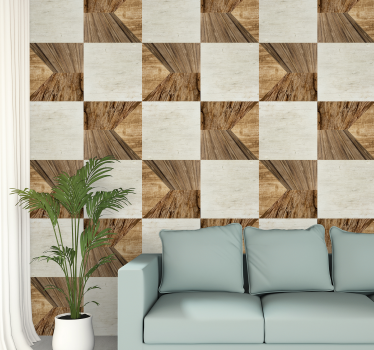 Papel para pared cuadrados textura madera  - TenVinilo
