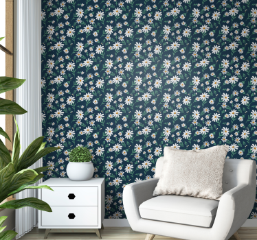 Papel pintado flores margaritas fondo azul - TenVinilo