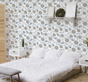 Papel para pared de patrón de flores beige  - TenVinilo