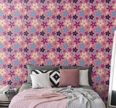 Papel para pared elegante rosa de flores - TenVinilo