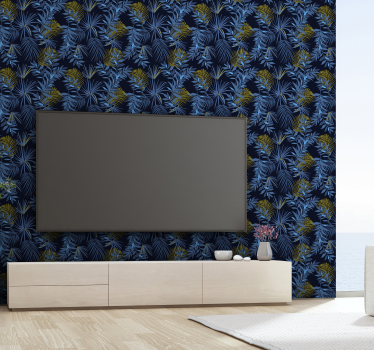 Papel para pared flor hojas de plátano azul - TenVinilo