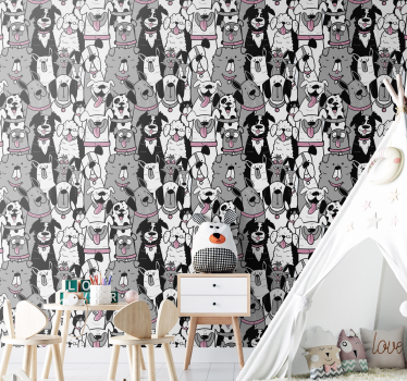 Papel pintado infantil perros blanco y negro - TenVinilo