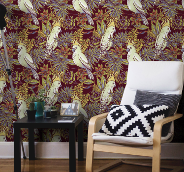 Papel para pared para sala floral de loros - TenVinilo