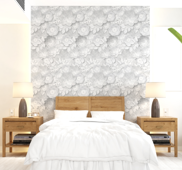 Papel pintado 3D de flores blancas - TenVinilo