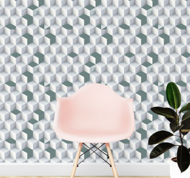 Papel pared 3D patrón cúbico gris - TenVinilo