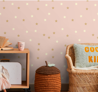 Papel pintado diminutas estrellas doradas sobre rosa - TenVinilo