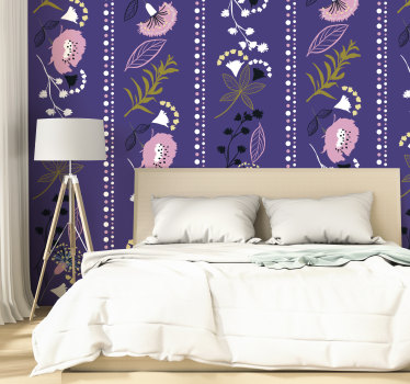 Papel pintado flores moradas estilo abstracto - TenVinilo