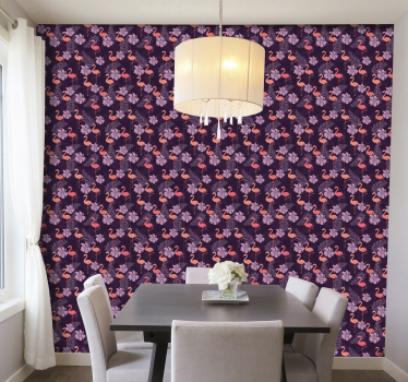 Papel pared de animales con flamencos rosa - TenVinilo