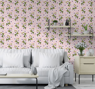 Papel pared de flores blancas con fondo rosa - TenVinilo