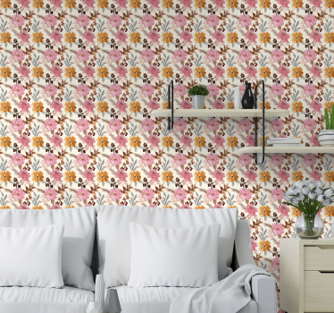 Papel pared de flores en rojo acuarela - TenVinilo