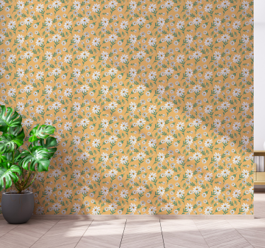 Papel pintado flores patrón margaritas - TenVinilo