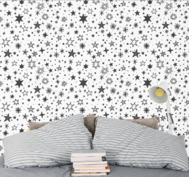 Papel pared estrellas Estrella negra fondo blanco - TenVinilo