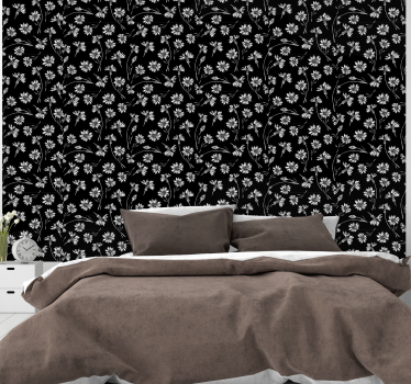 Papel pared flores blancas fondo oscuro - TenVinilo