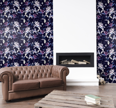 Papel pared  flores blancas sobre fondo azul - TenVinilo