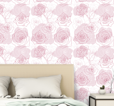 Papel pared flores rosas sobre fondo blanco - TenVinilo