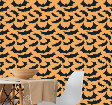 Papel pared Halloween Patrón de murciélagos naranja y negro - TenVinilo