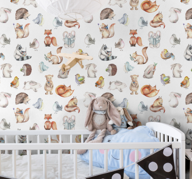 Papel pintado bebé de animales de bosque - TenVinilo