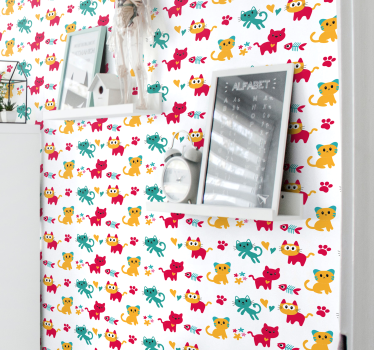 Papel pared infantil de gatos multicolores - TenVinilo