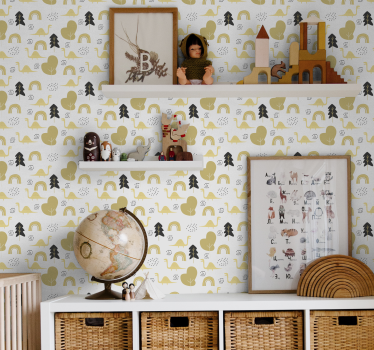 papel pared infantil Dinosaurios amarillos estilo nórdico - TenVinilo