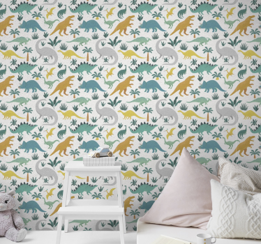 Papel pintado infantil dinosaurios y plantas - TenVinilo