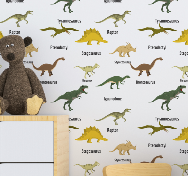 Papel pared infantil dinosaurios con nombres - TenVinilo