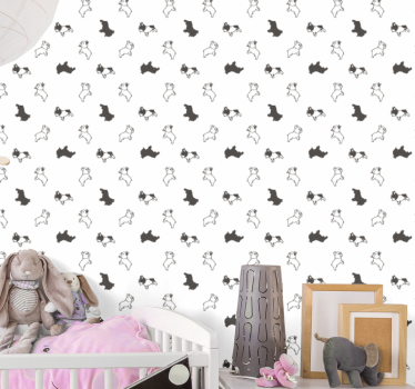 Papel pared infantil Diseño en blanco y negro de perros. - TenVinilo