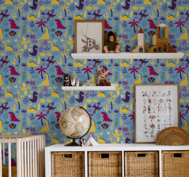 Papel pared infantil felices dinosaurios - TenVinilo
