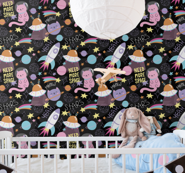 Papel pared infantil gatos en el espacio - TenVinilo