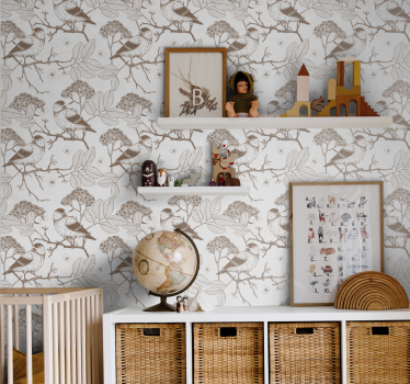 Papel pintado bebé patrón pájaros beige - TenVinilo