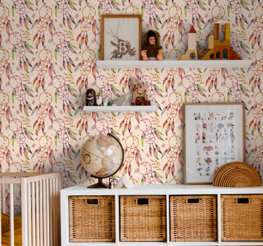 Papel tapiz infantil patrón floral atrapasueños - TenVinilo